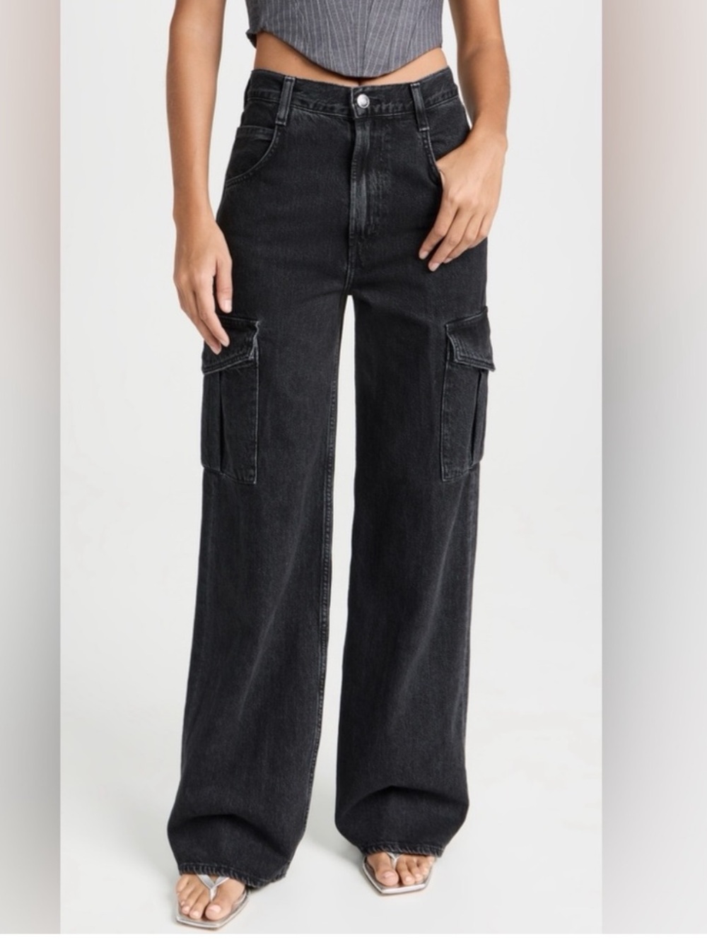 Agolde Black Wide-Leg Cargo Jeans
